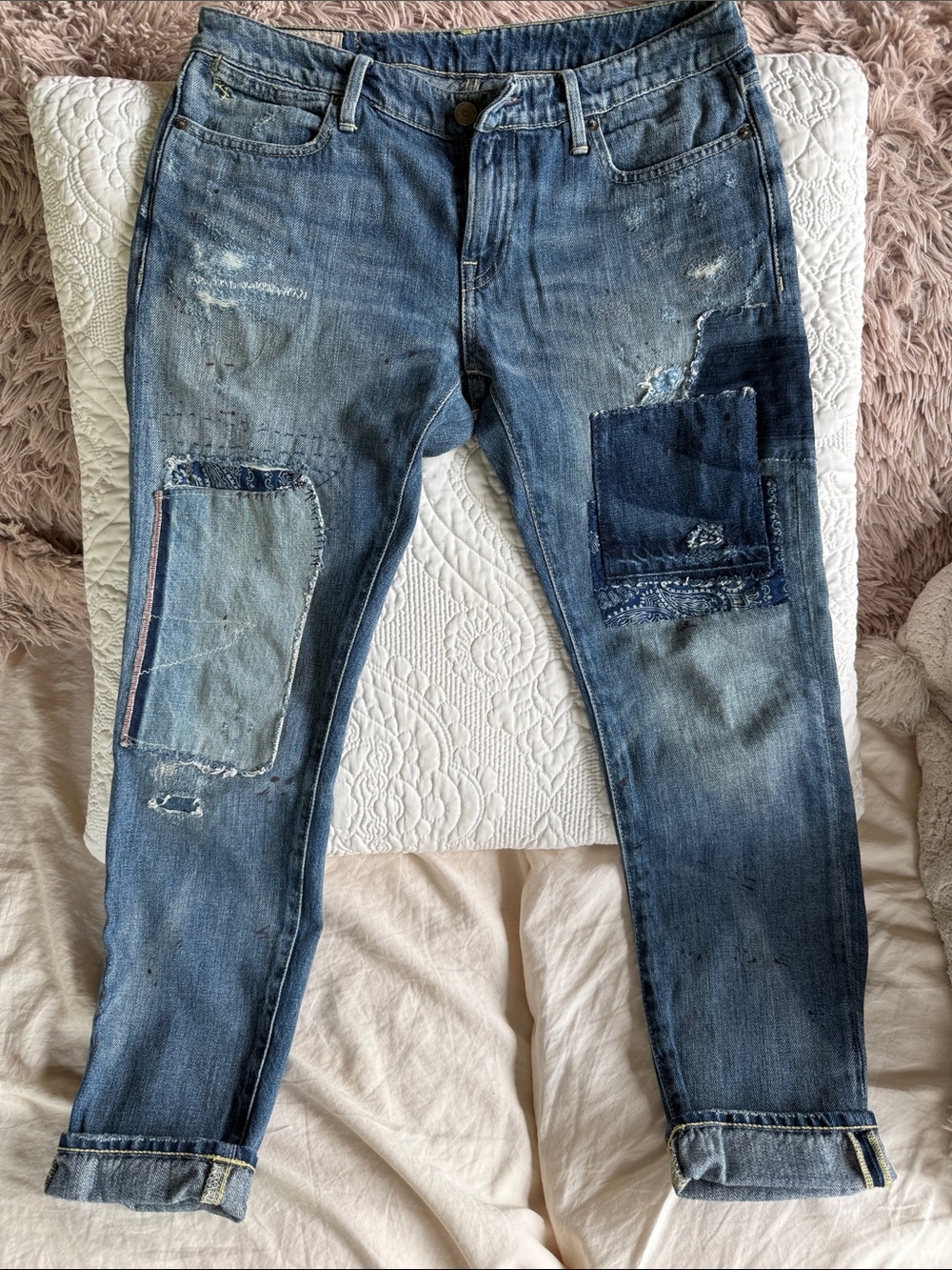 Polo by Ralph Lauren women’s  Blue Slim Straight Patchwork Jeans